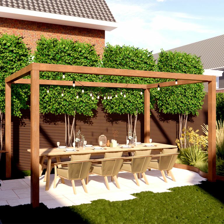 Kortena tērauda pergola izkārtojums laukums 324 x 300 cm