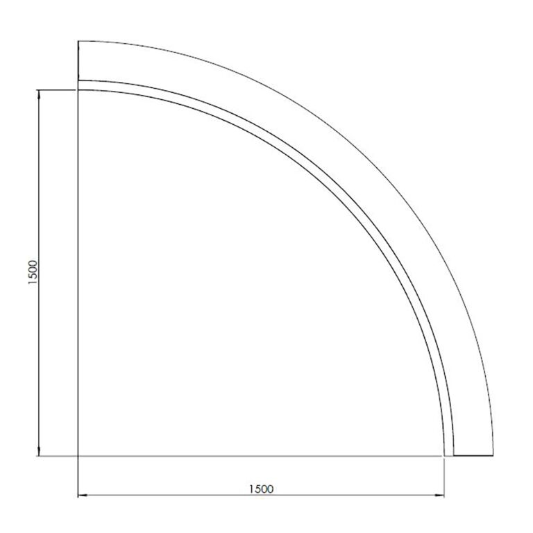 Pulverpārklāta tērauda atbalsta siena iekšējā līkne 150 x 150 cm (augstums 30 cm)