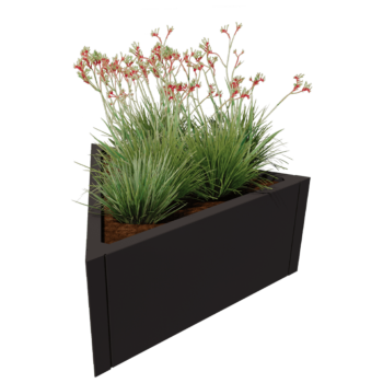 Tērauda puķu kaste - Trīsstūris Vienāds - 90,6 x 78,3 x 40 cm - RAL9005 matēts (melns) - Bez pamatplates