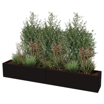 Tērauda puķu kaste XXL - Taisnstūris - 200 x 30 x 30 cm - RAL9005 matēts (melns) - Ar pamatplati