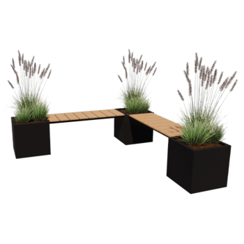 Tērauda puķu kaste - Kvadrāts - Stūra izvietojums - 221,2 x 221,2 x 50 cm - Cita RAL krāsa - Ar pamatplati - Ar soliņu