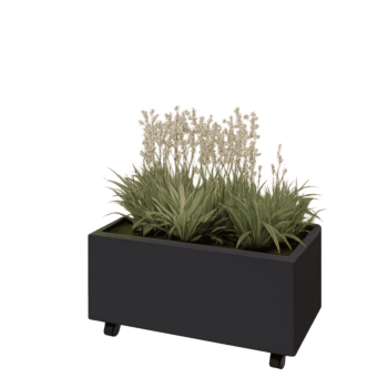 Tērauda puķu kaste - Taisnstūris - 80 x 40 x 30 cm - RAL9005 matēts (melns) - Ar pamatplati - Ar riteņiem