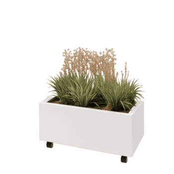 Tērauda puķu kaste - Taisnstūris - 80 x 40 x 30 cm - RAL9010 matēts (balts) - Ar pamatplati - Ar riteņiem