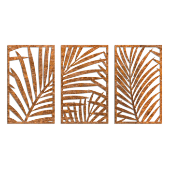 Kortena tērauda sienas dekors - Paparžu lapas 3-daļīgs Large - 100 x 188,7 cm