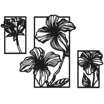 Tērauda sienas dekors - Ziedi 3-daļīgs Large - 97,2 x 141,4 cm
