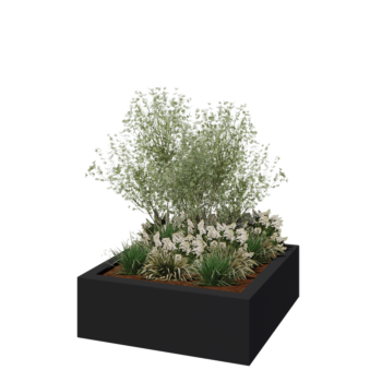 Stikla šķiedras puķu kaste - Kvadrāts - 120 x 120 x 40 cm - RAL7021 matēts (melns pelēks) - Ar dibenu