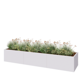 Tērauda puķu kaste XXL - Taisnstūris - 360 x 80 x 60 cm - RAL9010 matēts (balts) - Ar pamatplati