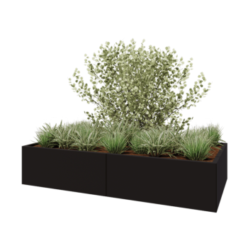 Tērauda puķu kaste XXL - Taisnstūris - 200 x 100 x 40 cm - RAL9005 matēts (melns) - Bez pamatplates