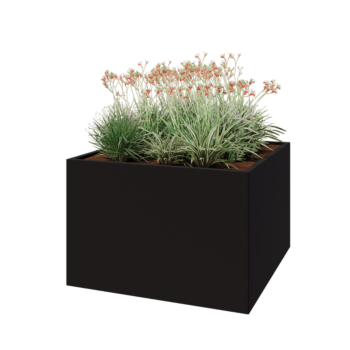 Tērauda puķu kaste - Kvadrāts - 120 x 120 x 80 cm - RAL9005 matēts (melns) - Ar pamatplati