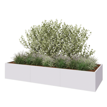 Tērauda puķu kaste XXL - Taisnstūris - 360 x 120 x 60 cm - RAL9010 matēts (balts) - Ar pamatplati