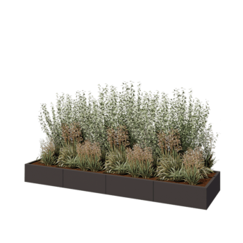 Tērauda puķu kaste XXL - Taisnstūris - 320 x 80 x 30 cm - RAL7016 matēts (antracīta pelēks) - Ar pamatplati