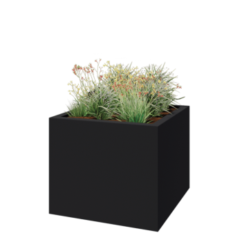 Stikla šķiedras puķu kaste - Kvadrāts - 120 x 120 x 100 cm - RAL7021 matēts (melns pelēks) - Ar dibenu