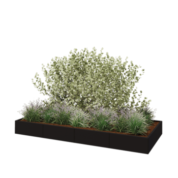 Tērauda puķu kaste XXL - Taisnstūris - 320 x 120 x 30 cm - RAL9005 matēts (melns) - Bez pamatplates