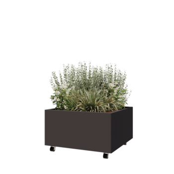 Tērauda puķu kaste - Kvadrāts - 80 x 80 x 40 cm - Cita RAL krāsa - Ar pamatplati - Ar riteņiem