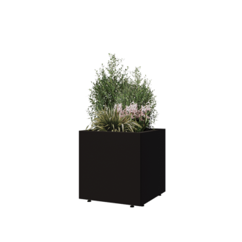 Tērauda puķu kaste - Kvadrāts - 50 x 50 x 50 cm - RAL9005 matēts (melns) - Ar pamatplati - Ar kājām