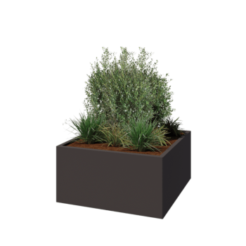 Tērauda puķu kaste - Kvadrāts - 100 x 100 x 50 cm - RAL7016 matēts (antracīta pelēks) - Ar pamatplati