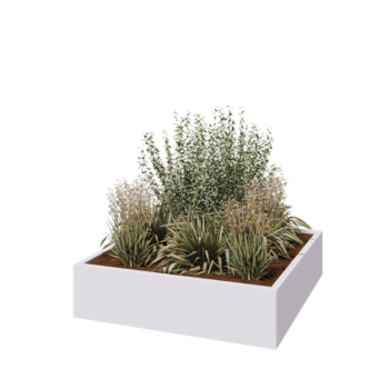 Tērauda puķu kaste - Kvadrāts - 120 x 120 x 30 cm - RAL9010 matēts (balts) - Ar pamatplati