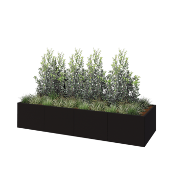 Tērauda puķu kaste XXL - Taisnstūris - 320 x 100 x 60 cm - RAL9005 matēts (melns) - Bez pamatplates