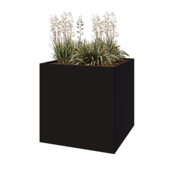Tērauda puķu kaste - Kvadrāts - 100 x 100 x 100 cm - RAL9005 matēts (melns) - Ar pamatplati