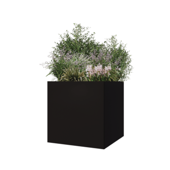Tērauda puķu kaste - Kvadrāts - 70 x 70 x 70 cm - RAL9005 matēts (melns) - Ar pamatplati