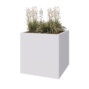 Tērauda puķu kaste - Kvadrāts - 100 x 100 x 100 cm - RAL9010 matēts (balts) - Ar pamatplati