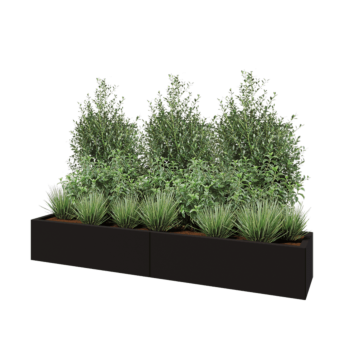 Tērauda puķu kaste XXL - Taisnstūris - 200 x 40 x 30 cm - RAL9005 matēts (melns) - Bez pamatplates