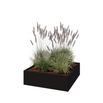 Tērauda puķu kaste - Kvadrāts - 100 x 100 x 30 cm - RAL9005 matēts (melns) - Bez pamatplates