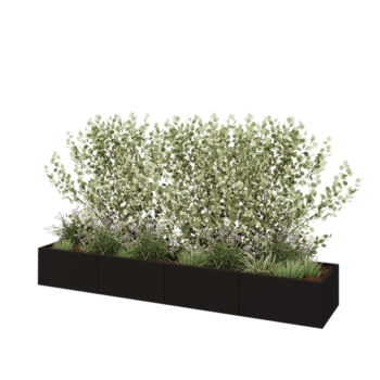 Tērauda puķu kaste XXL - Taisnstūris - 320 x 60 x 40 cm - RAL9005 matēts (melns) - Bez pamatplates