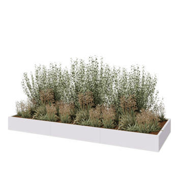 Tērauda puķu kaste XXL - Taisnstūris - 360 x 120 x 30 cm - RAL9010 matēts (balts) - Ar pamatplati