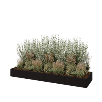 Tērauda puķu kaste XXL - Taisnstūris - 320 x 80 x 30 cm - RAL9005 matēts (melns) - Bez pamatplates