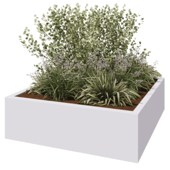 Stikla šķiedras puķu kaste - Kvadrāts - 200 x 200 x 60 cm - RAL9010 matēts (balts) - Ar dibenu