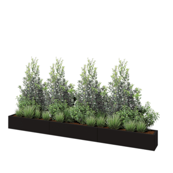 Tērauda puķu kaste XXL - Taisnstūris - 360 x 30 x 30 cm - RAL9005 matēts (melns) - Ar pamatplati