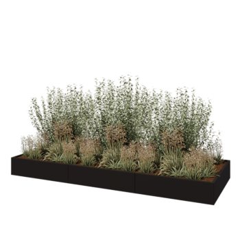 Tērauda puķu kaste XXL - Taisnstūris - 360 x 120 x 30 cm - RAL9005 matēts (melns) - Ar pamatplati