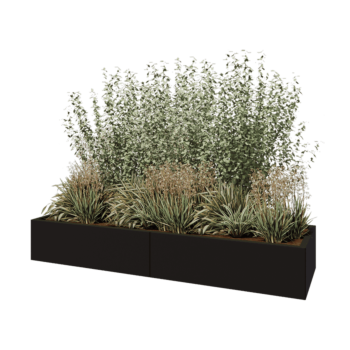 Tērauda puķu kaste XXL - Taisnstūris - 200 x 60 x 30 cm - RAL9005 matēts (melns) - Ar pamatplati