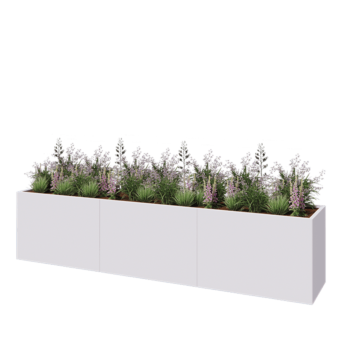 Tērauda puķu kaste XXL - Taisnstūris - 360 x 60 x 80 cm - RAL9010 matēts (balts) - Ar pamatplati