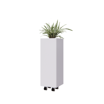 Tērauda puķu kaste - Kvadrāts - 30 x 30 x 80 cm - RAL9010 matēts (balts) - Ar pamatplati - Ar riteņiem