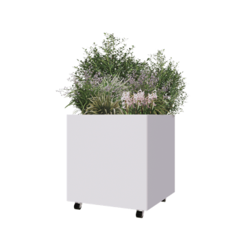 Tērauda puķu kaste - Kvadrāts - 70 x 70 x 70 cm - RAL9010 matēts (balts) - Ar pamatplati - Ar riteņiem