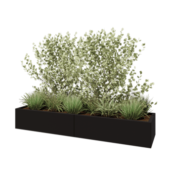 Tērauda puķu kaste XXL - Taisnstūris - 200 x 50 x 30 cm - RAL9005 matēts (melns) - Bez pamatplates