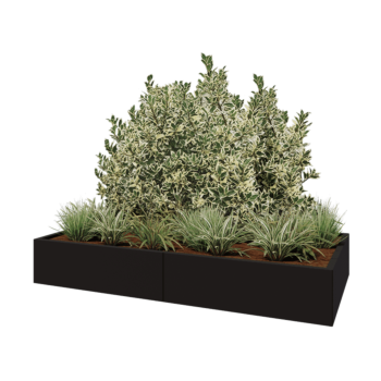 Tērauda puķu kaste XXL - Taisnstūris - 200 x 100 x 30 cm - RAL9005 matēts (melns) - Ar pamatplati