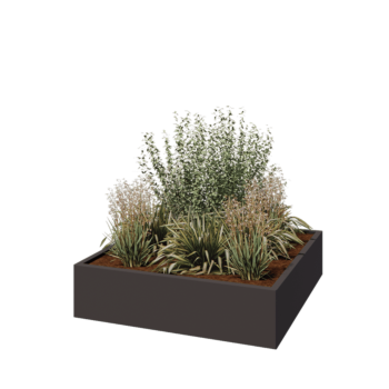 Tērauda puķu kaste - Kvadrāts - 120 x 120 x 30 cm - RAL7016 matēts (antracīta pelēks) - Ar pamatplati