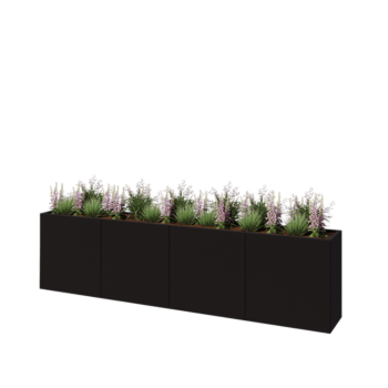 Tērauda puķu kaste XXL - Taisnstūris - 320 x 40 x 80 cm - RAL9005 matēts (melns) - Bez pamatplates