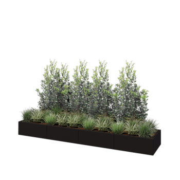 Tērauda puķu kaste XXL - Taisnstūris - 320 x 60 x 30 cm - RAL9005 matēts (melns) - Bez pamatplates