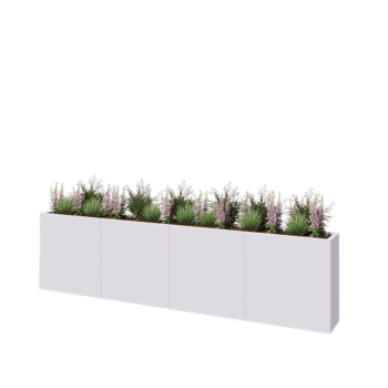 Tērauda puķu kaste XXL - Taisnstūris - 320 x 30 x 80 cm - RAL9010 matēts (balts) - Ar pamatplati