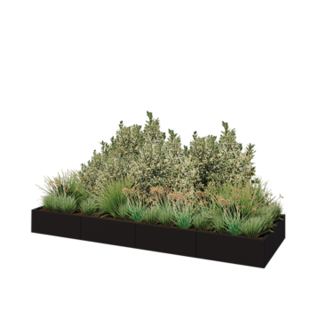 Tērauda puķu kaste XXL - Taisnstūris - 320 x 100 x 30 cm - RAL9005 matēts (melns) - Bez pamatplates