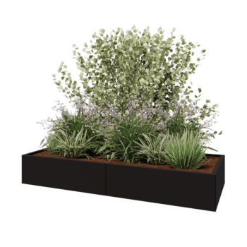 Tērauda puķu kaste XXL - Taisnstūris - 200 x 80 x 30 cm - RAL9005 matēts (melns) - Bez pamatplates