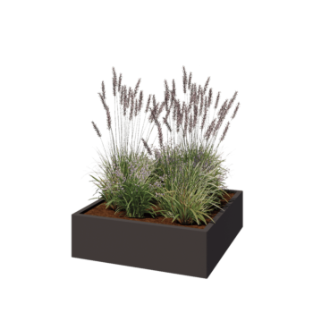 Tērauda puķu kaste - Kvadrāts - 100 x 100 x 30 cm - RAL7016 matēts (antracīta pelēks) - Ar pamatplati