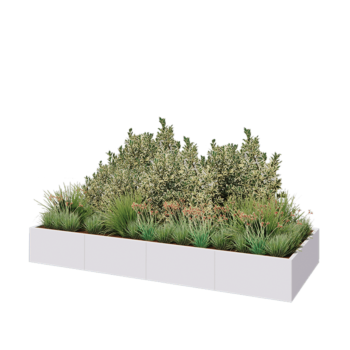 Tērauda puķu kaste XXL - Taisnstūris - 320 x 120 x 40 cm - RAL9010 matēts (balts) - Ar pamatplati