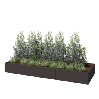 Tērauda puķu kaste XXL - Taisnstūris - 360 x 120 x 40 cm - RAL7016 matēts (antracīta pelēks) - Ar pamatplati