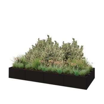 Tērauda puķu kaste XXL - Taisnstūris - 320 x 120 x 40 cm - RAL9005 matēts (melns) - Bez pamatplates