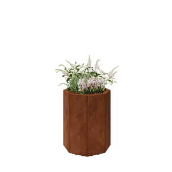 Kortena tērauda puķu kaste - Astoņstūris - 48,3 x 48,3 x 60 cm - Ar pamatplati - Ar kājām